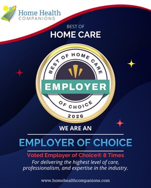 HOME HEALTH COMPANIONS Earns 2026 Best of Home Care - Employer of Choice Award