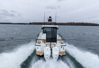 View of the stern of the Targa 27.2 running in Casco Bay, Maine.